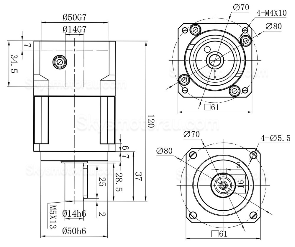 PGH60 Series Helical Planetary Gearbox PGH60-L1SW-SERVO Ratio 3:1 - 10:1 for Nema 23,24 Servo Motor